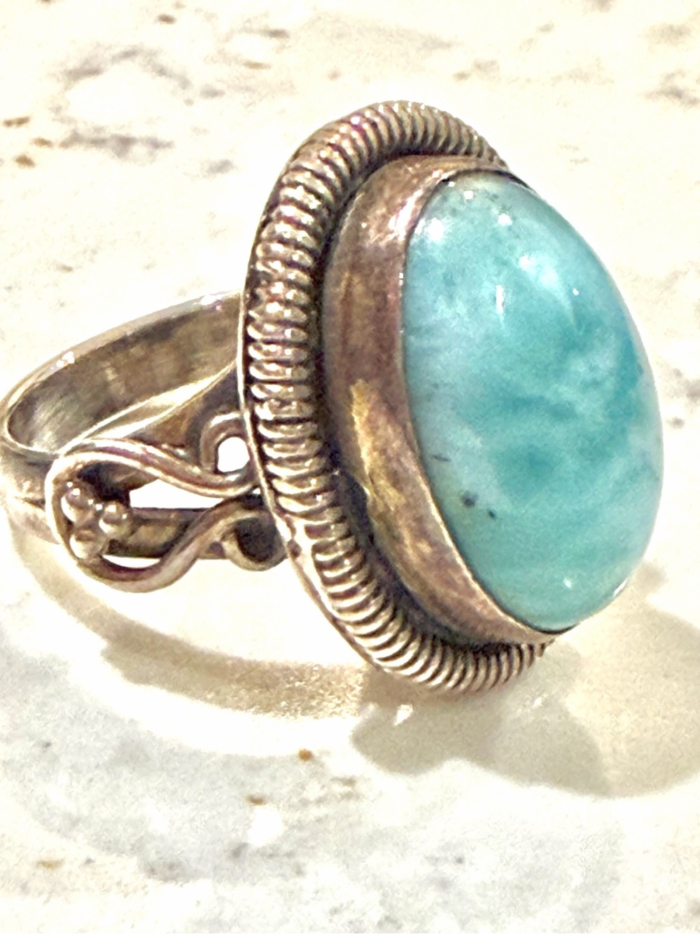 Vintage Southwestern Sterling Silver Larimar Statement Ring Size 5